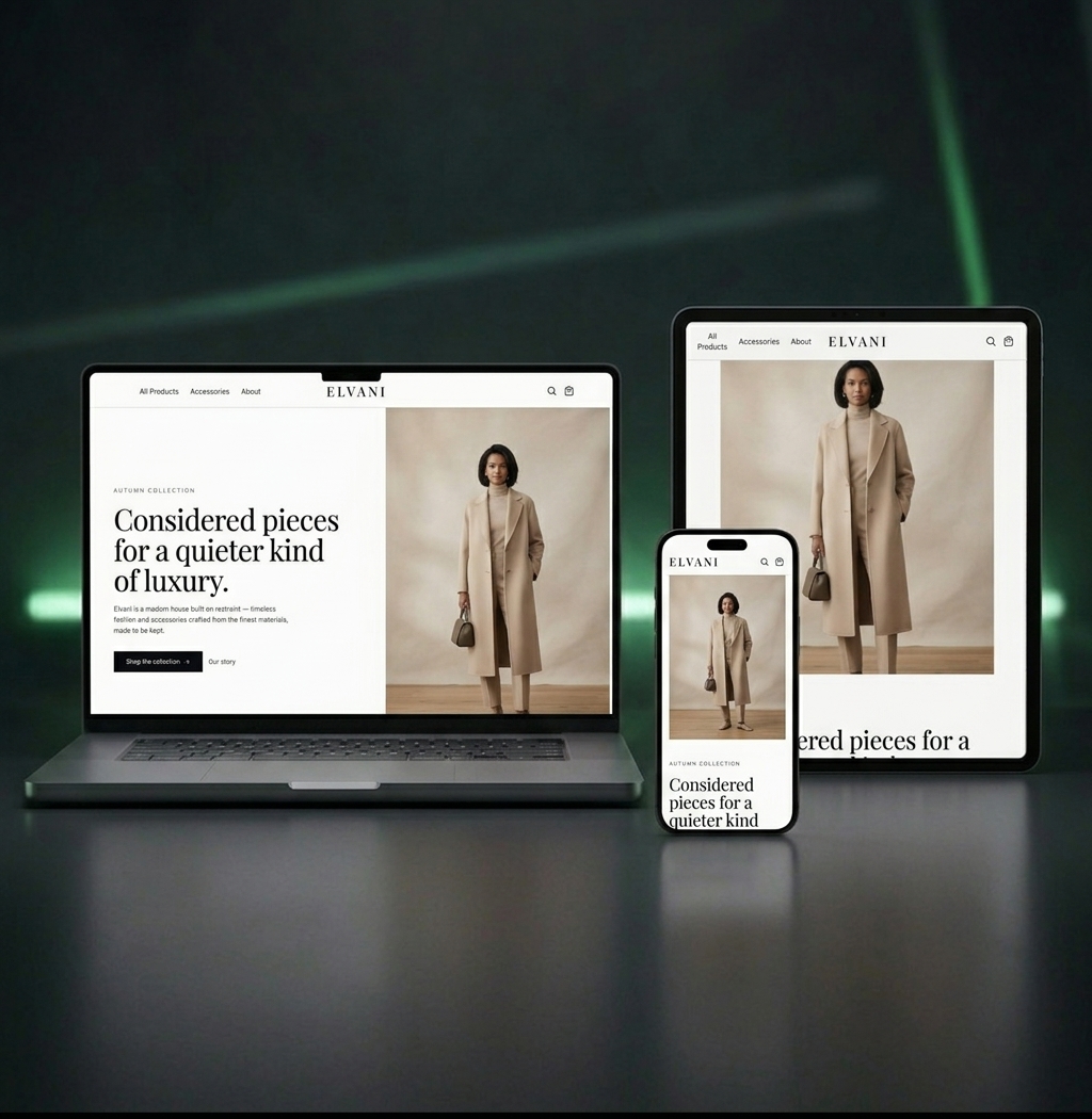 E-Commerce Storefront shown across desktop, tablet and mobile breakpoints