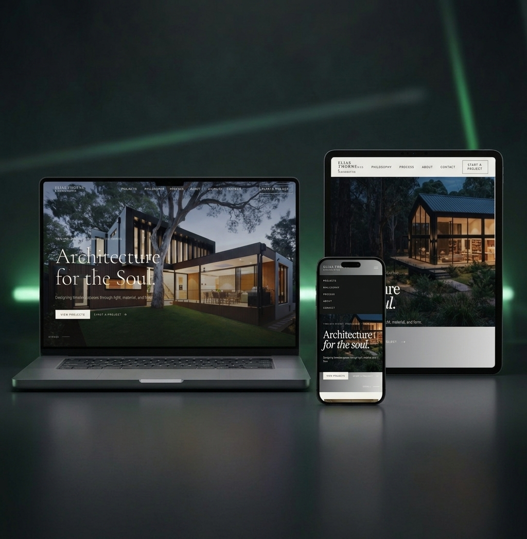 Architecture Studio Website shown across desktop, tablet and mobile breakpoints